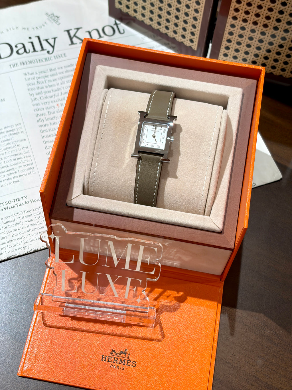 [New] Hermès Heure H watch Etoupe / Silver Small model, 25 mm