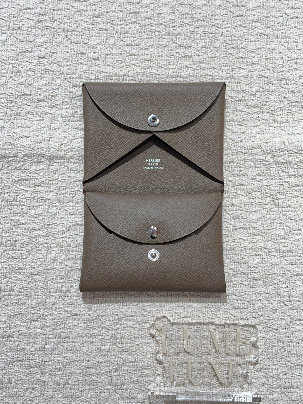 [New] Hermès Calvi Duo Compact card holder Etoupe Epsom