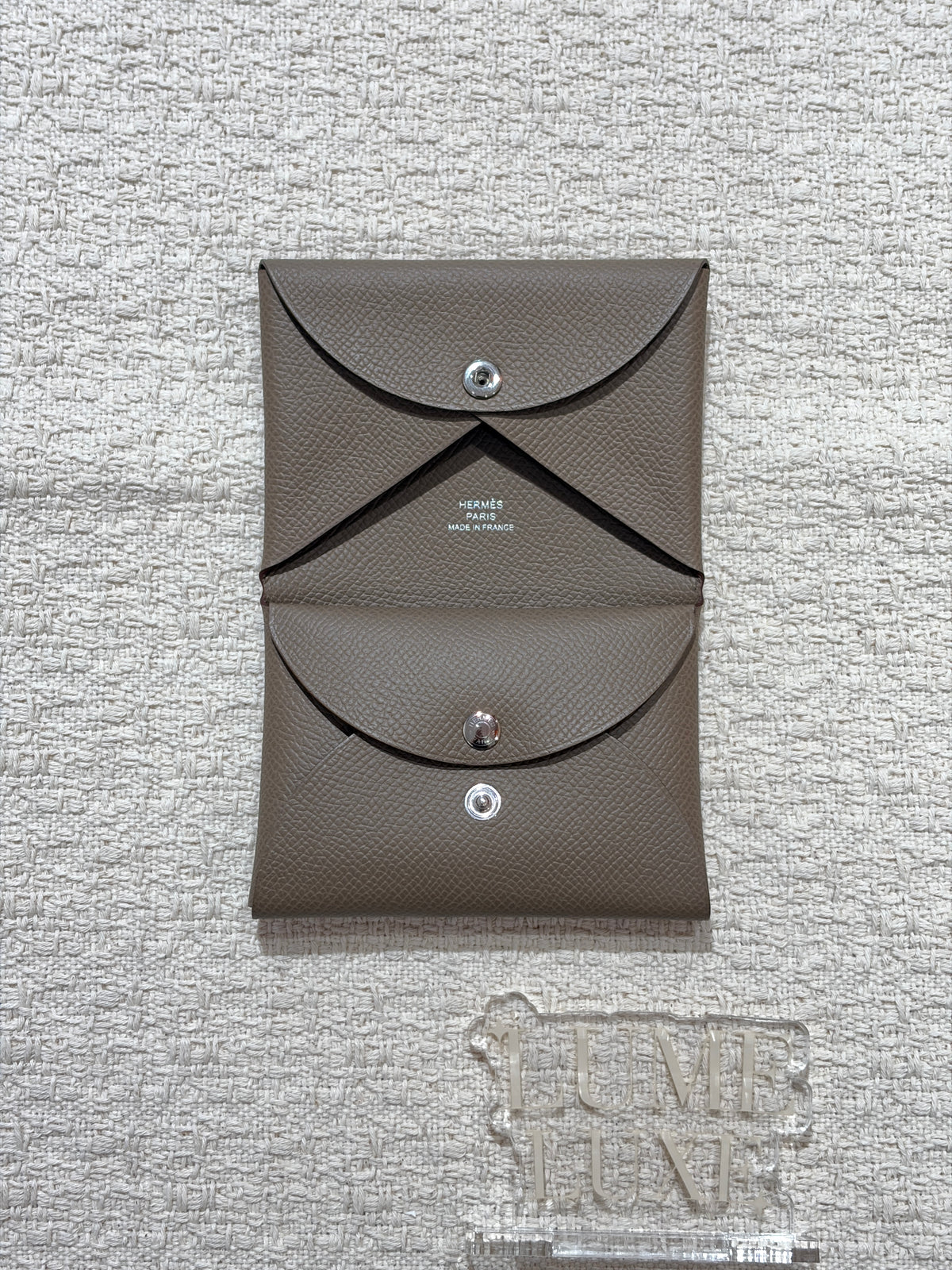 [New] Hermès Calvi Duo Compact card holder Etoupe Epsom