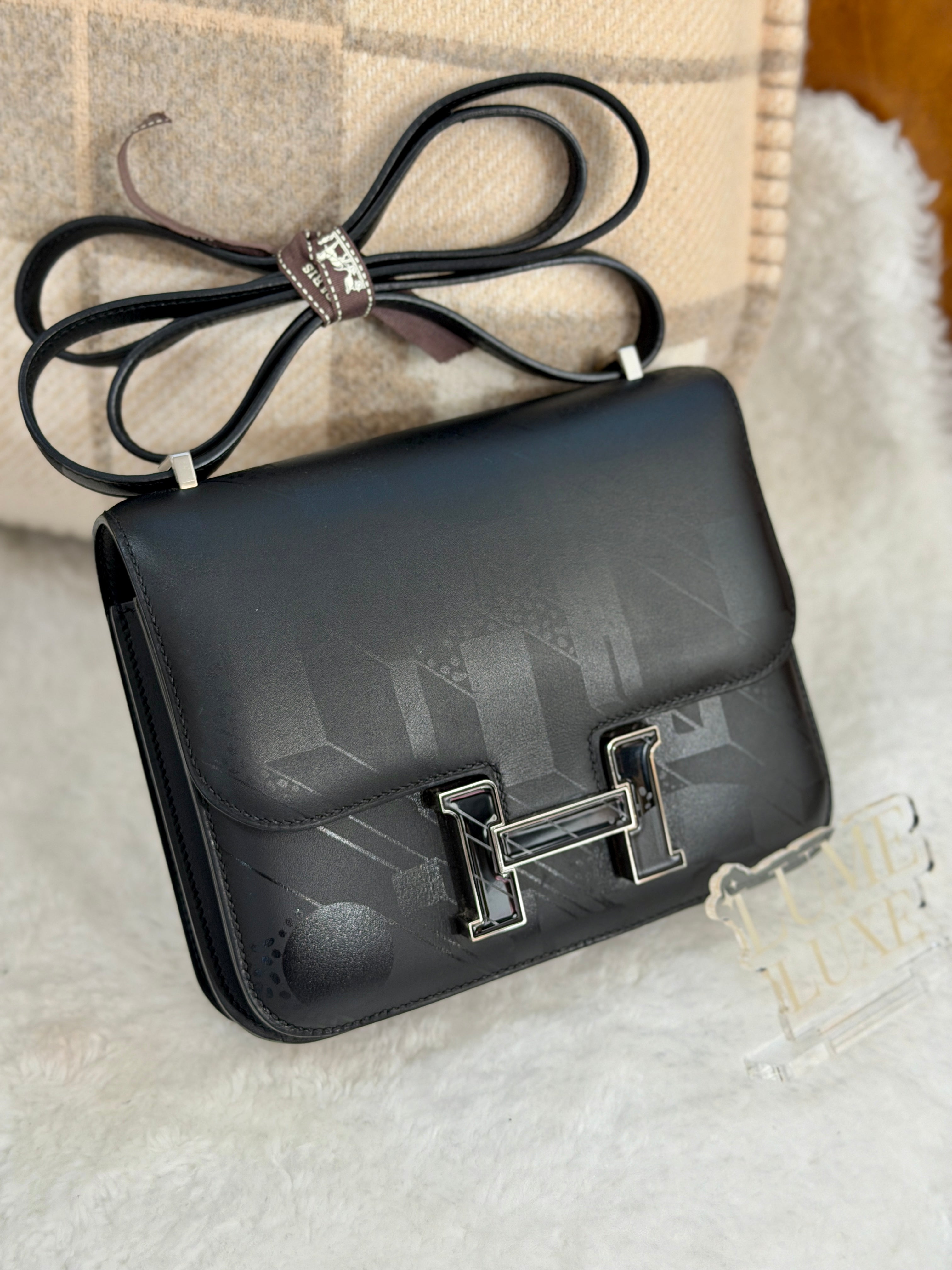 [Preloved] Hermès Mini Constance On A Summer Night Noir Sombrero Black enamel buckle
