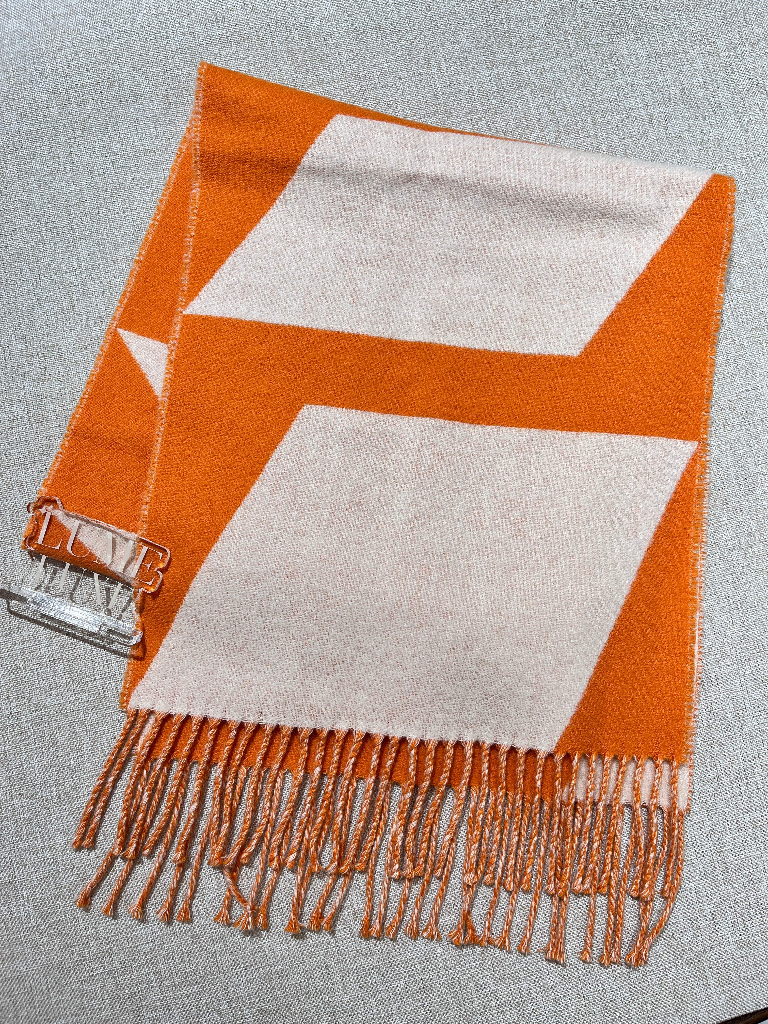 [Preloved] Hermès Casaque Optique Muffler Orange/ Beige