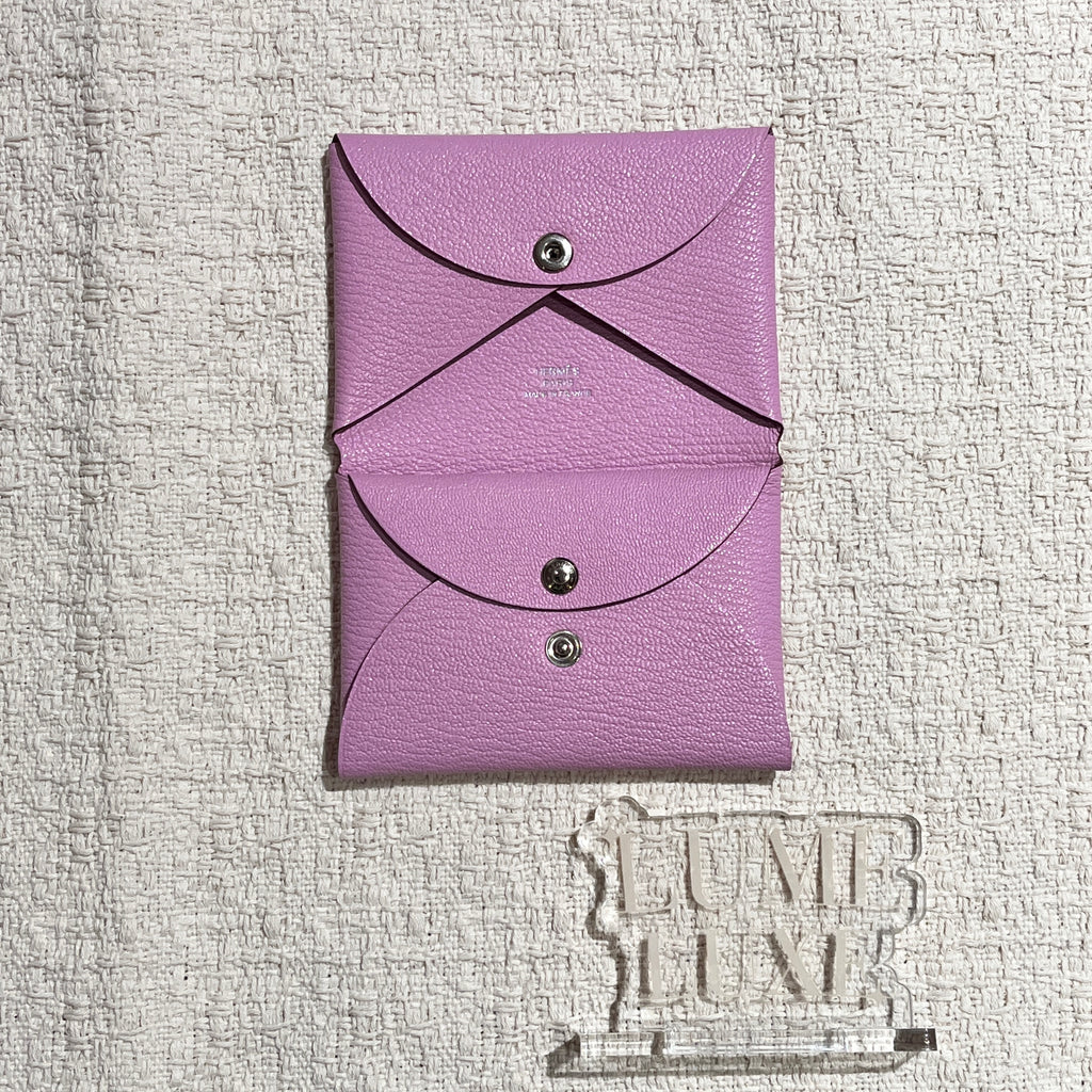 [New] Hermès Calvi Duo Compact card holder Mauve Sylvestre Mysore