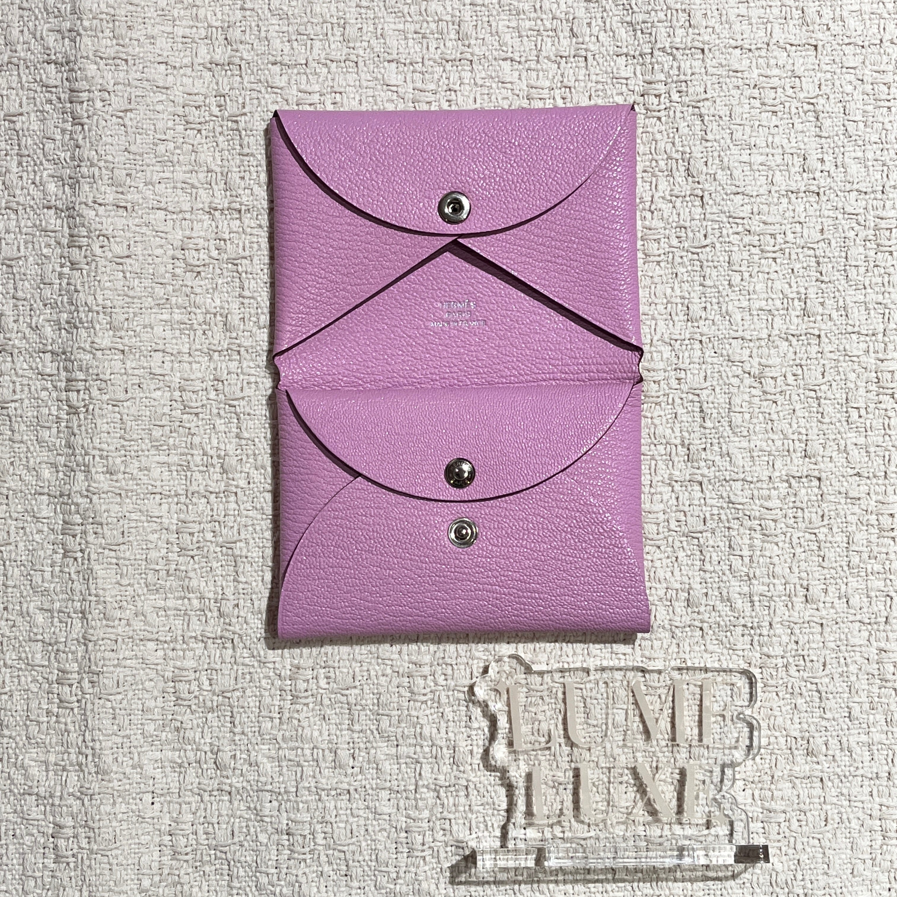 [New] Hermès Calvi Duo Compact card holder Mauve Sylvestre Mysore