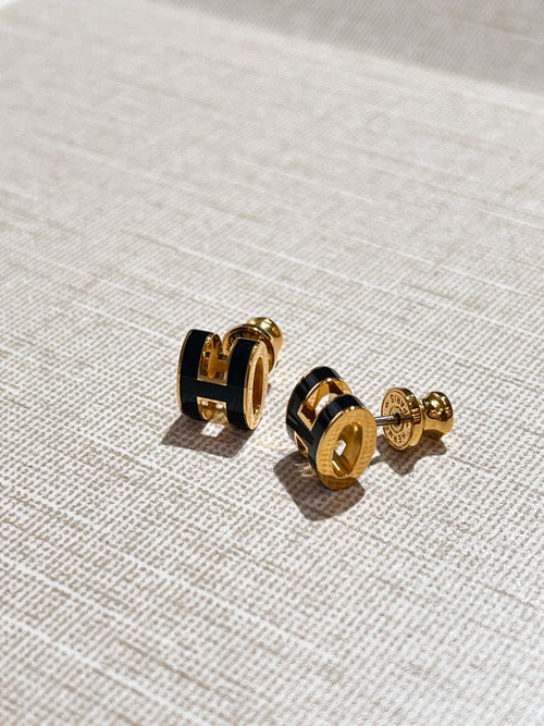 [New] Hermès Mini Pop H Earrings Black Gold