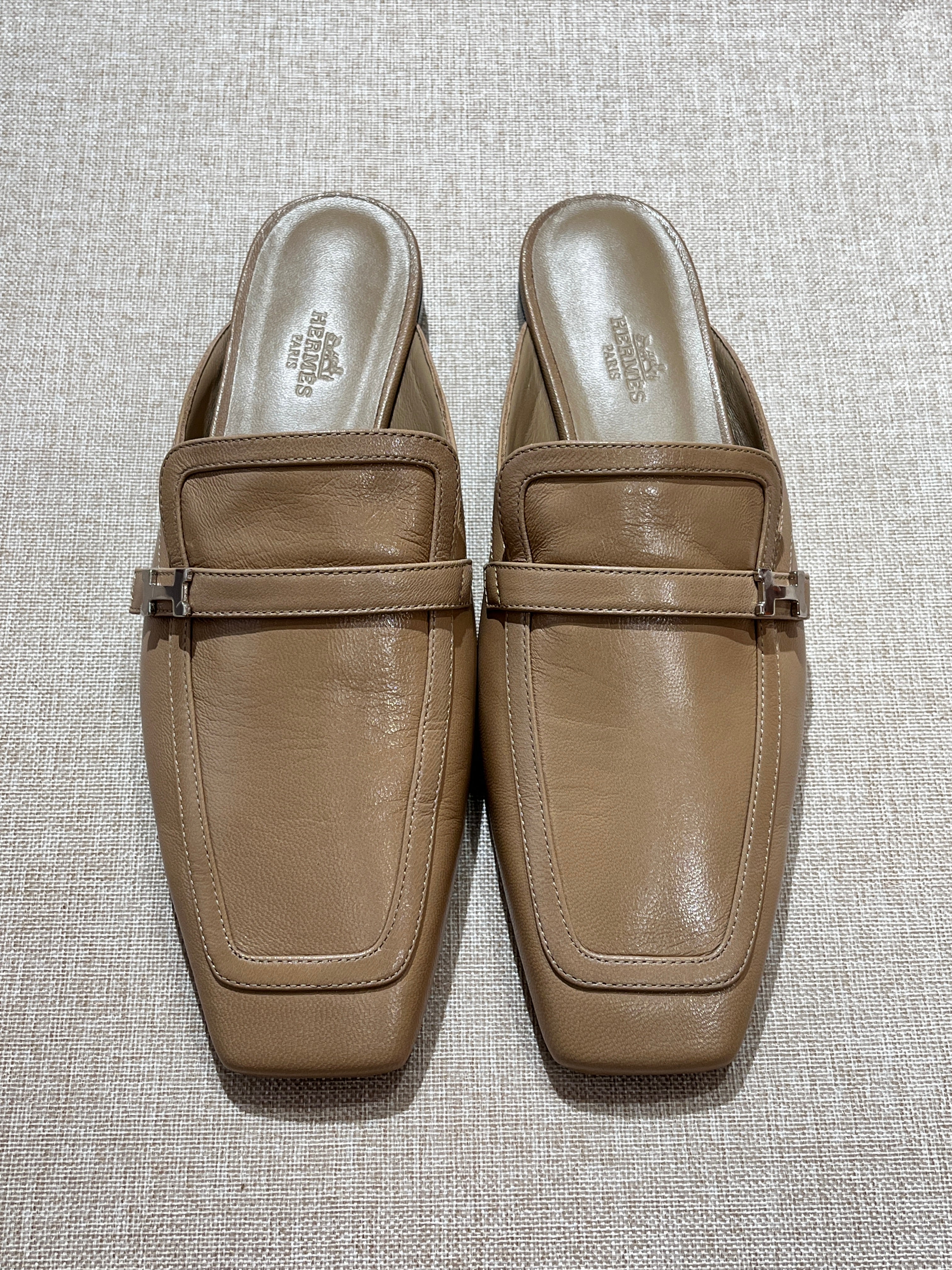 [New] Hermès Groupie Mule Beige Argile Silver 38.5