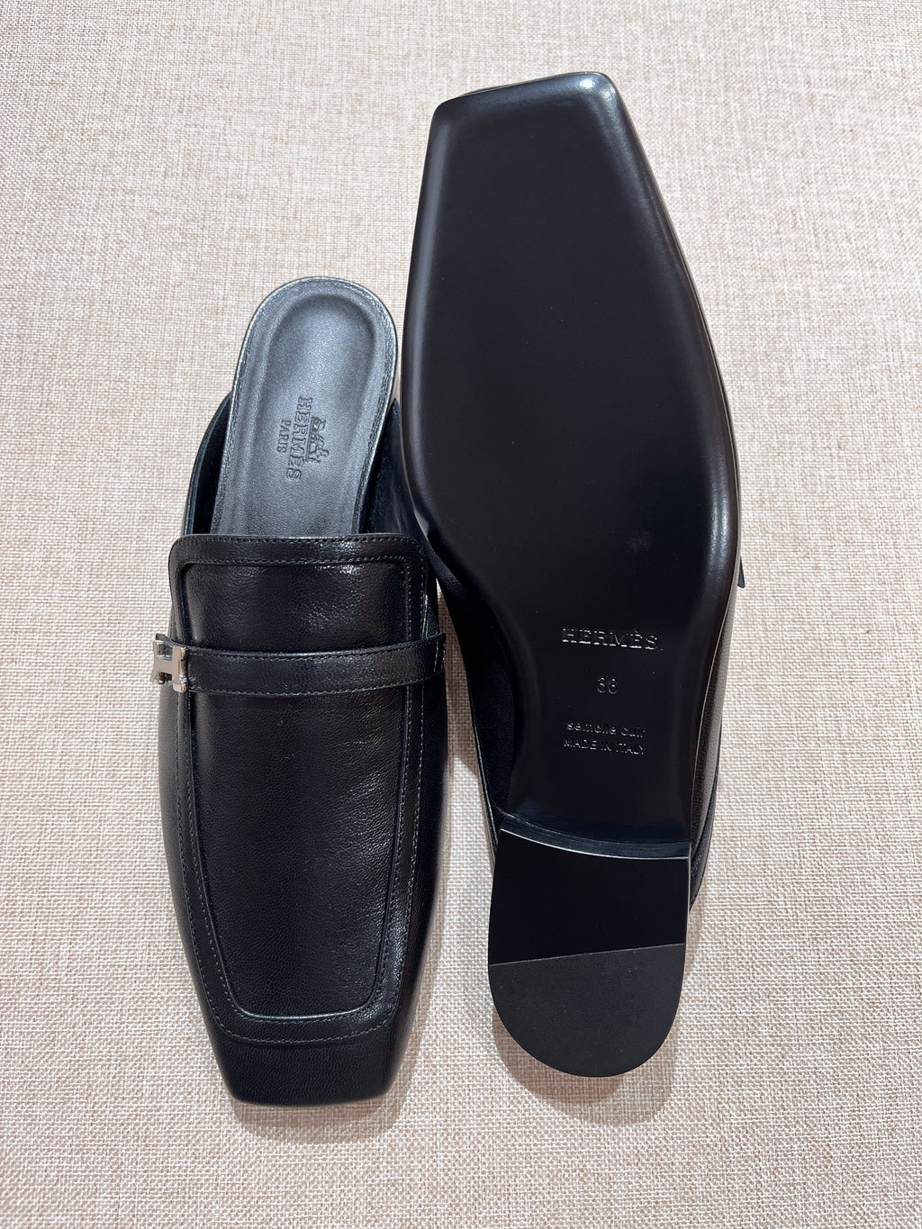 [New] Hermès Groupie Mule Black Silver 38