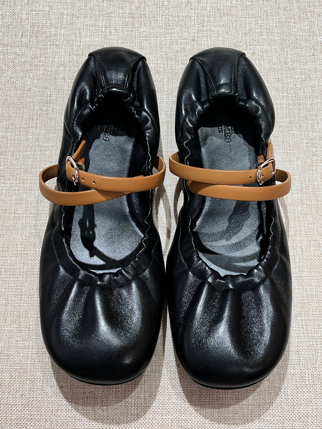 [New] Hermès Jolly Ballet Flat Noir/Naturel 37