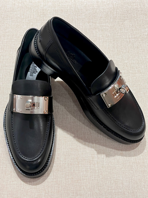 [New] Hermès Hot Loafer Black Calfskin Silver 37.5