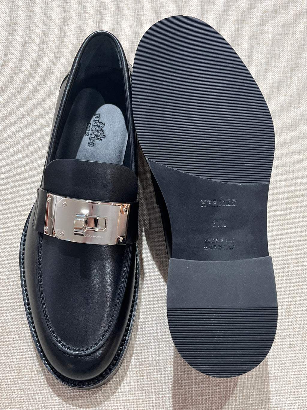 [New] Hermès Hot Loafer Black Calfskin Silver 37.5