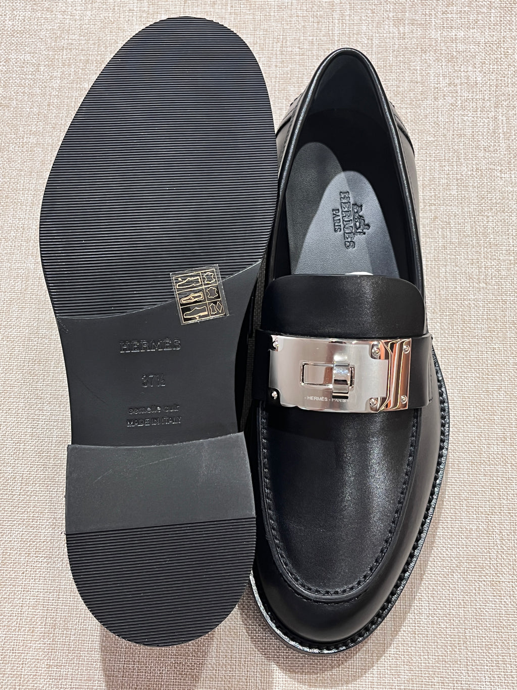 [New] Hermès Hot Loafer Black Calfskin Silver 37.5