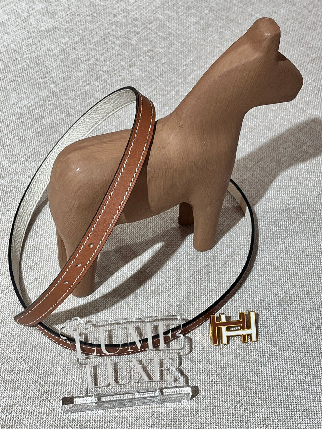 [Preloved] Hermès 13mm Reversible Belt Gold/Nata Swift/Epsom 70 H Au Carre Gold Buckle