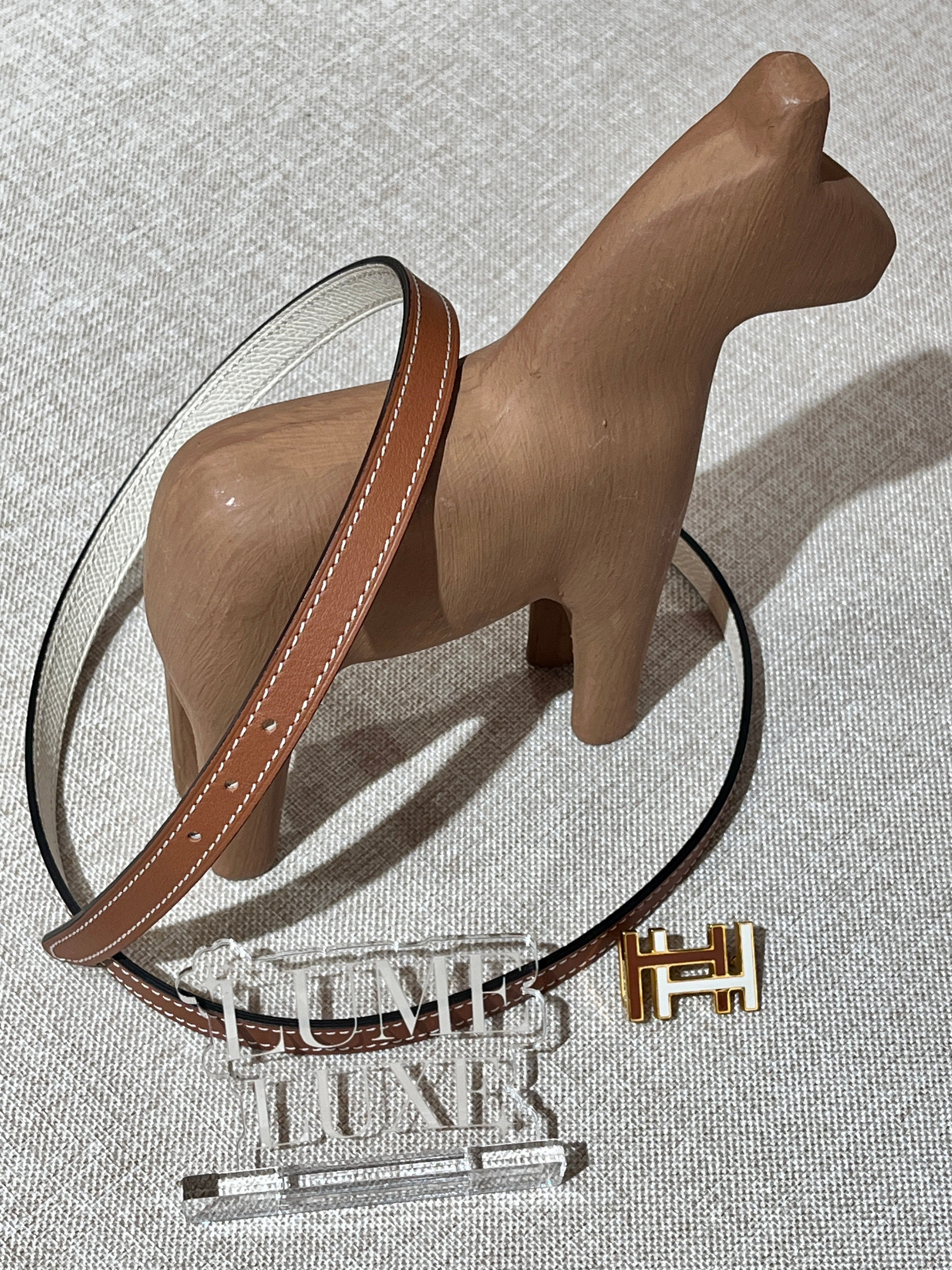 [Preloved] Hermès 13mm Reversible Belt Gold/Nata Swift/Epsom 70 H Au Carre Gold Buckle
