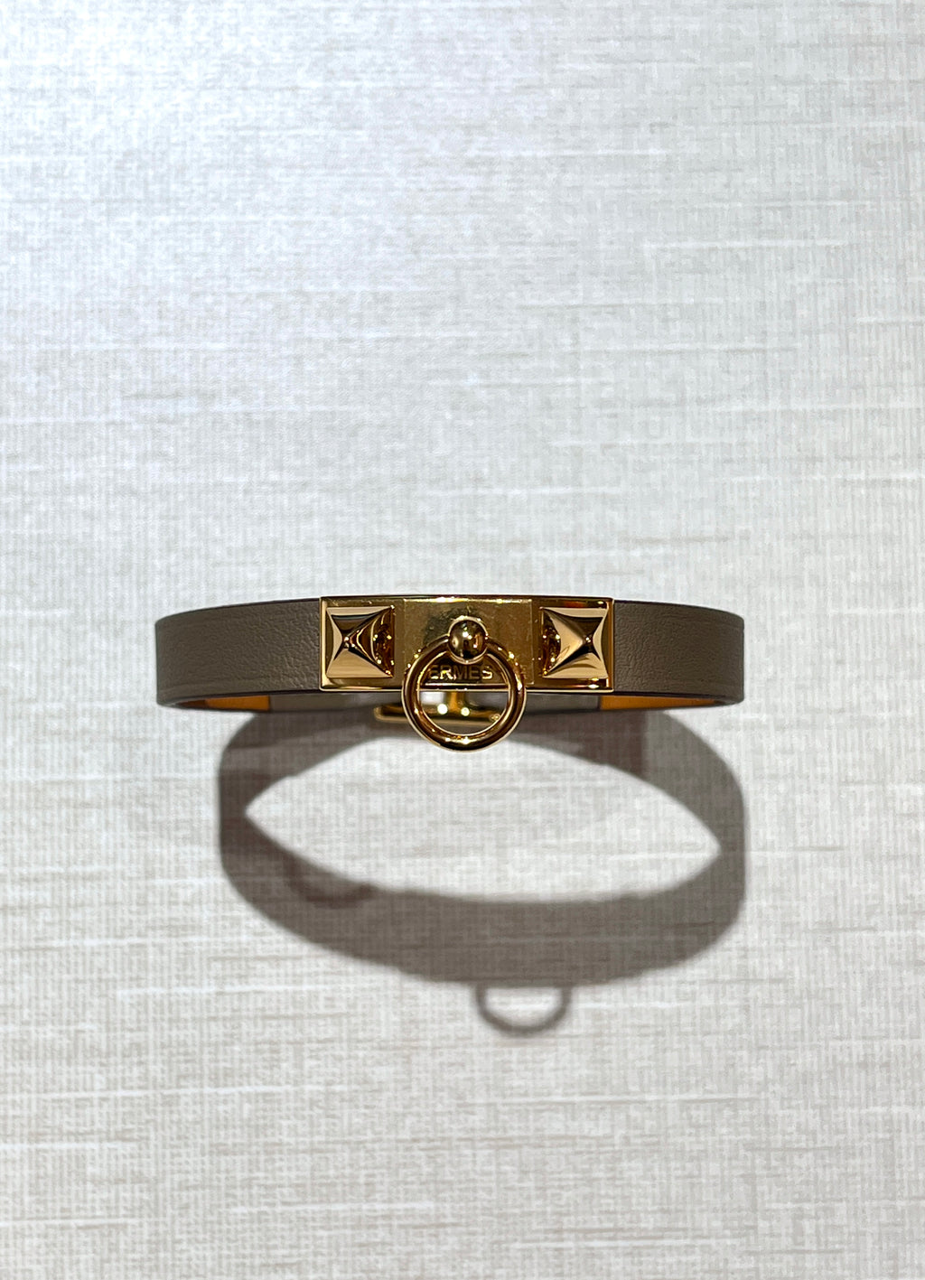 [New] Hermès Rivale Mini Bracelet Etoupe Swift Gold T2