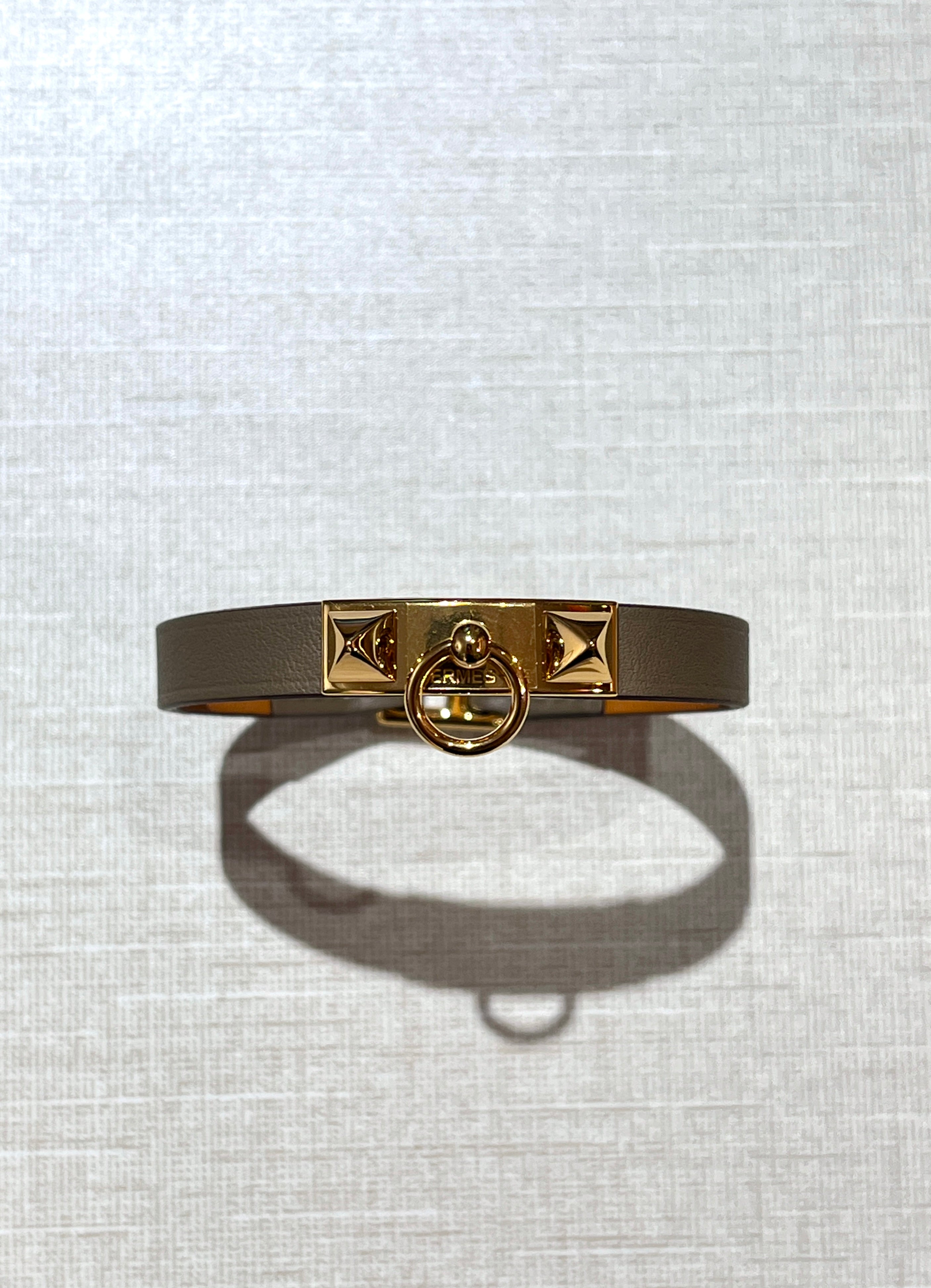 [New] Hermès Rivale Mini Bracelet Etoupe Swift Gold T2
