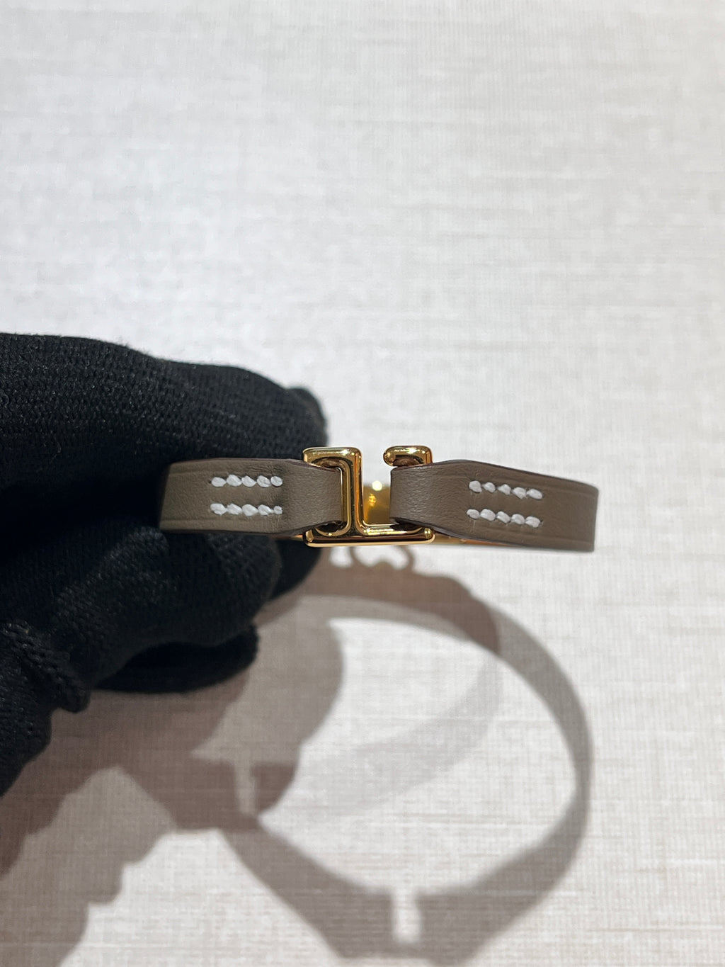 [New] Hermès Rivale Mini Bracelet Etoupe Swift Gold T2