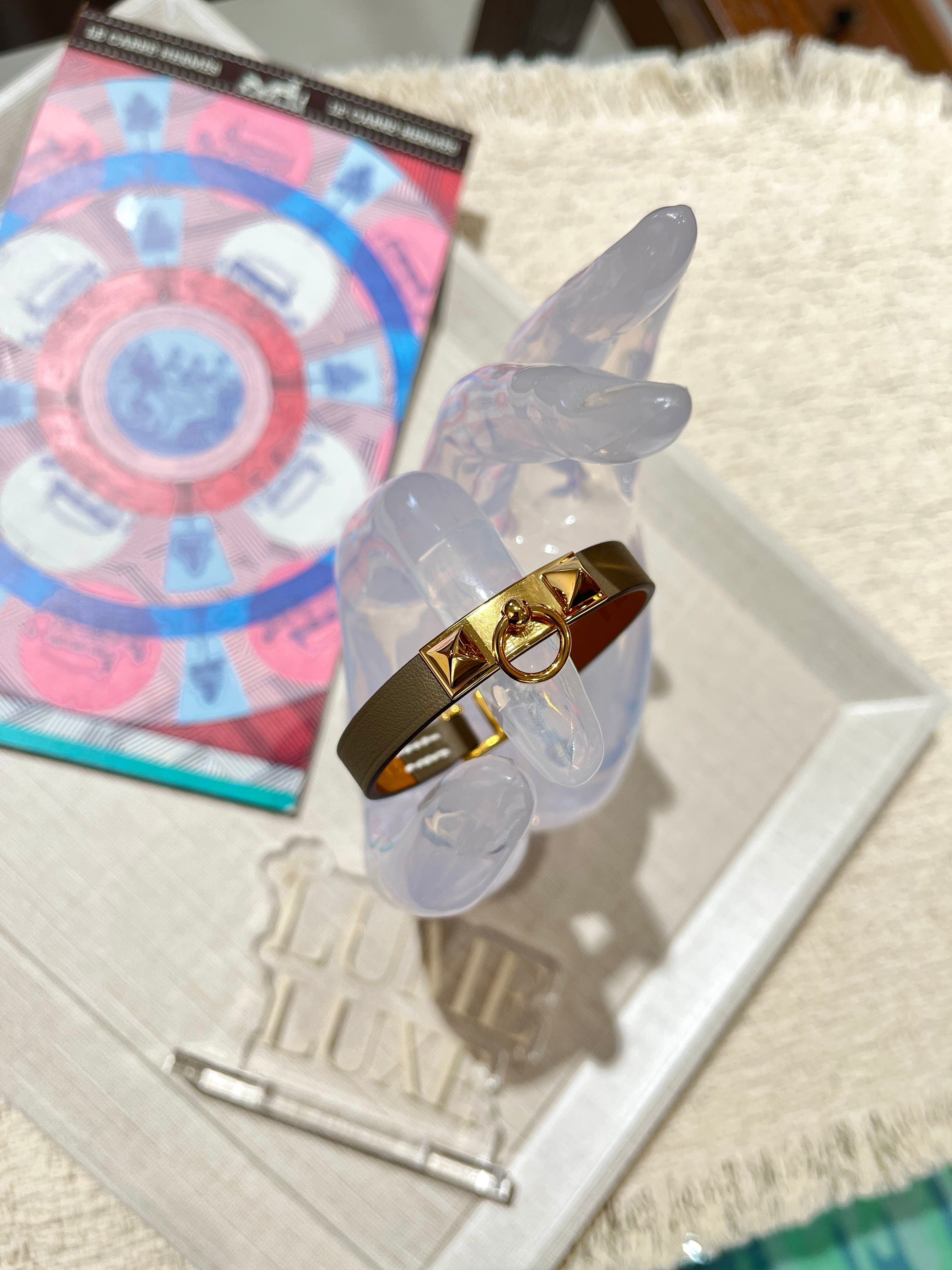 [New] Hermès Rivale Mini Bracelet Etoupe Swift Gold T2