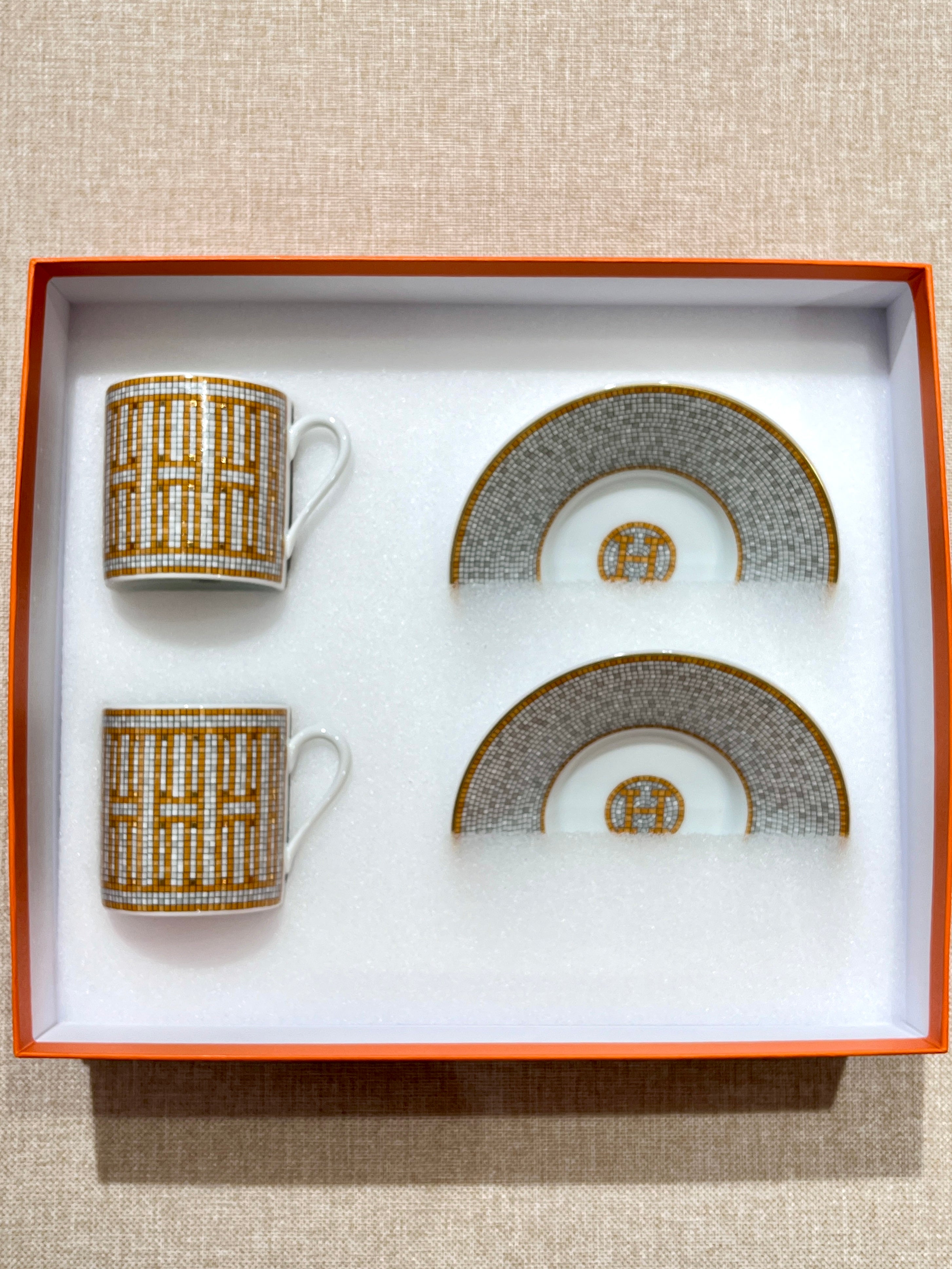[New] Hermès Mosaique au 24 gold coffee cup and saucer (2 pairs in 1 set)