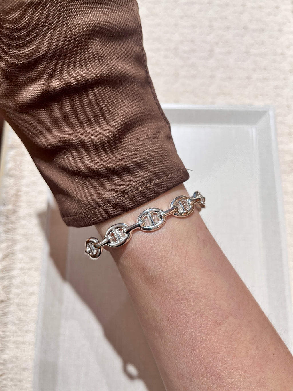 [New] Hermès Chaine d'Ancre Enchainee Bracelet MM Silver SH