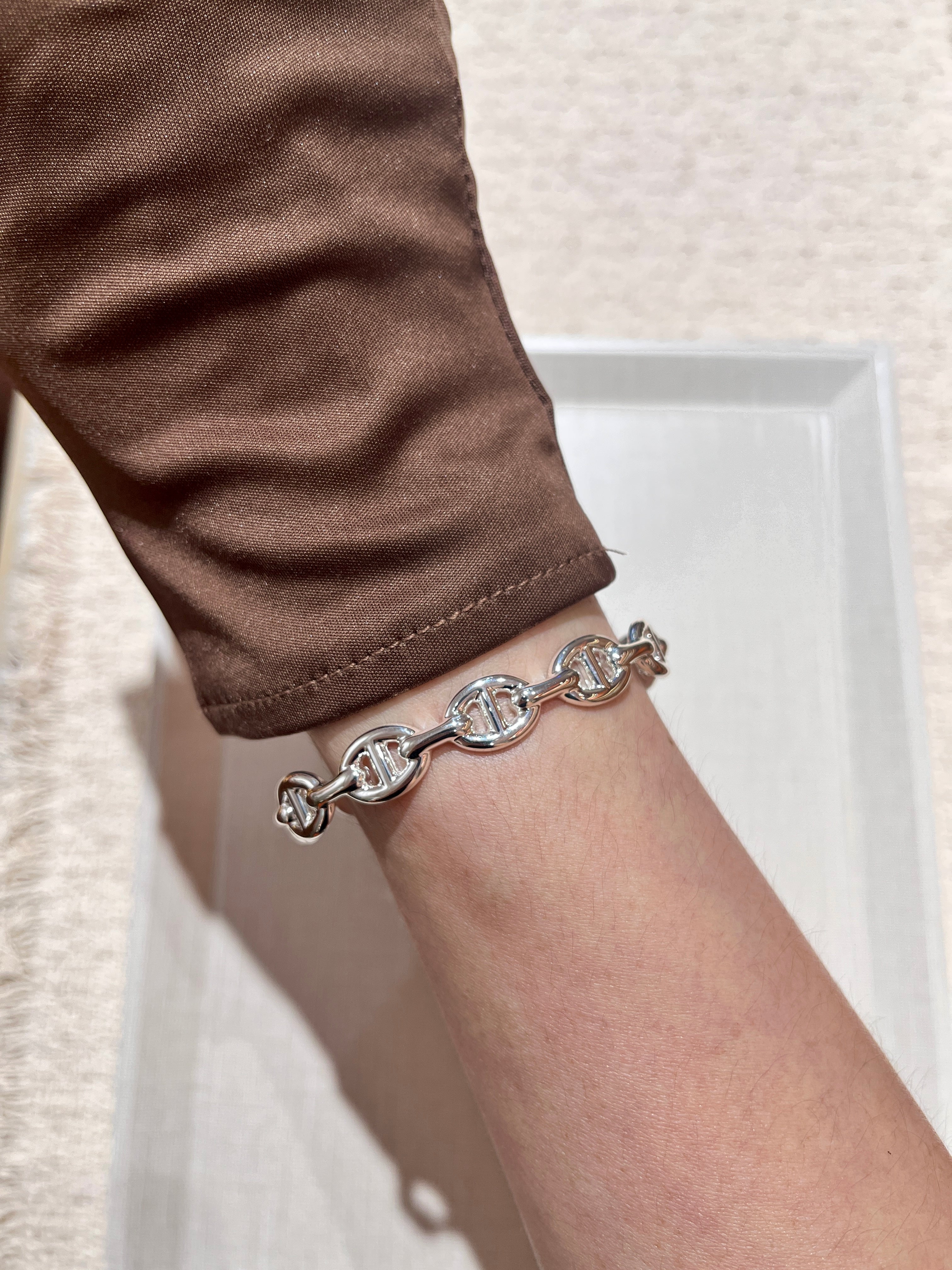 [New] Hermès Chaine d'Ancre Enchainee Bracelet MM Silver SH