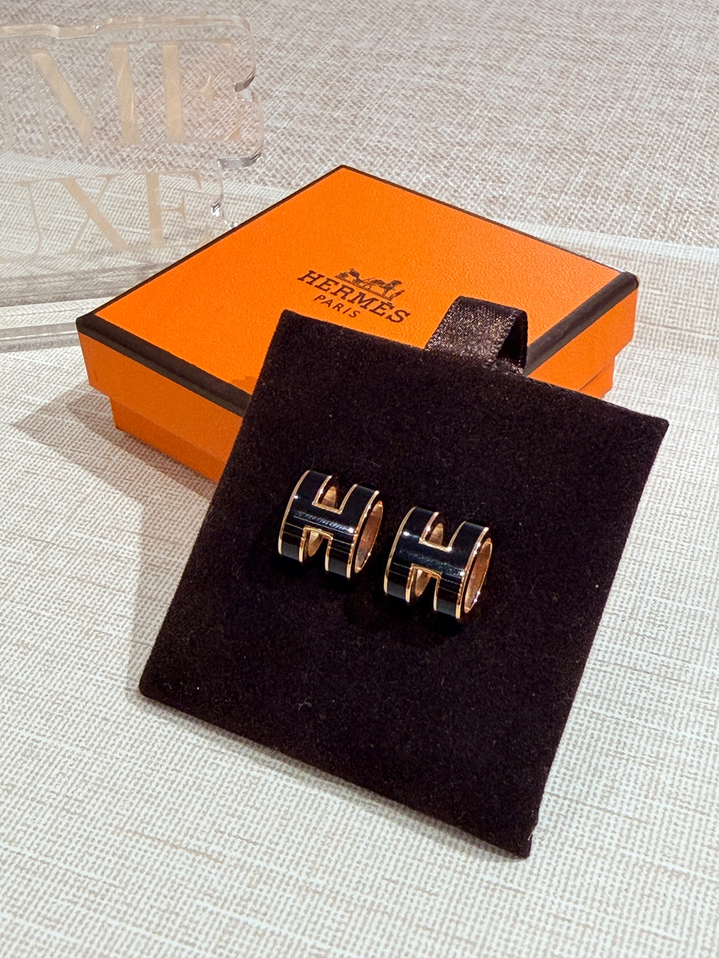 [Preloved] Hermès Pop H Earrings Black Rosegold