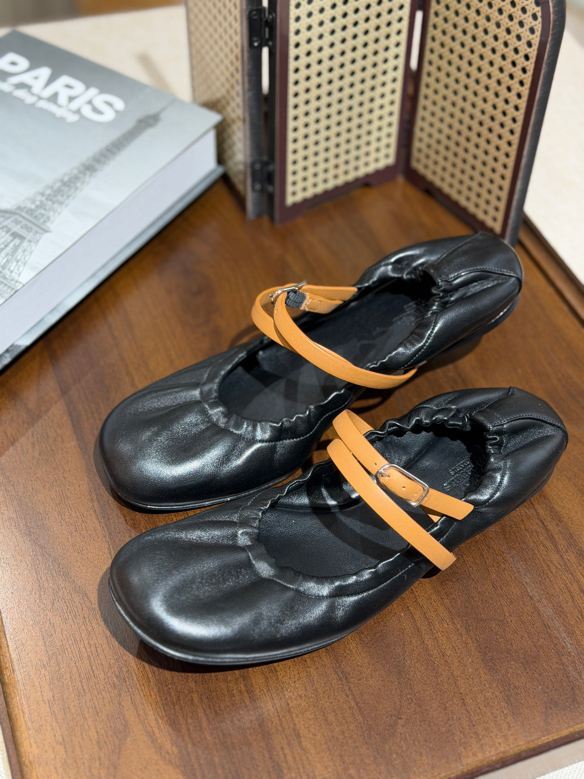 [New] Hermès Jolly Ballet Flat Noir/Naturel 37