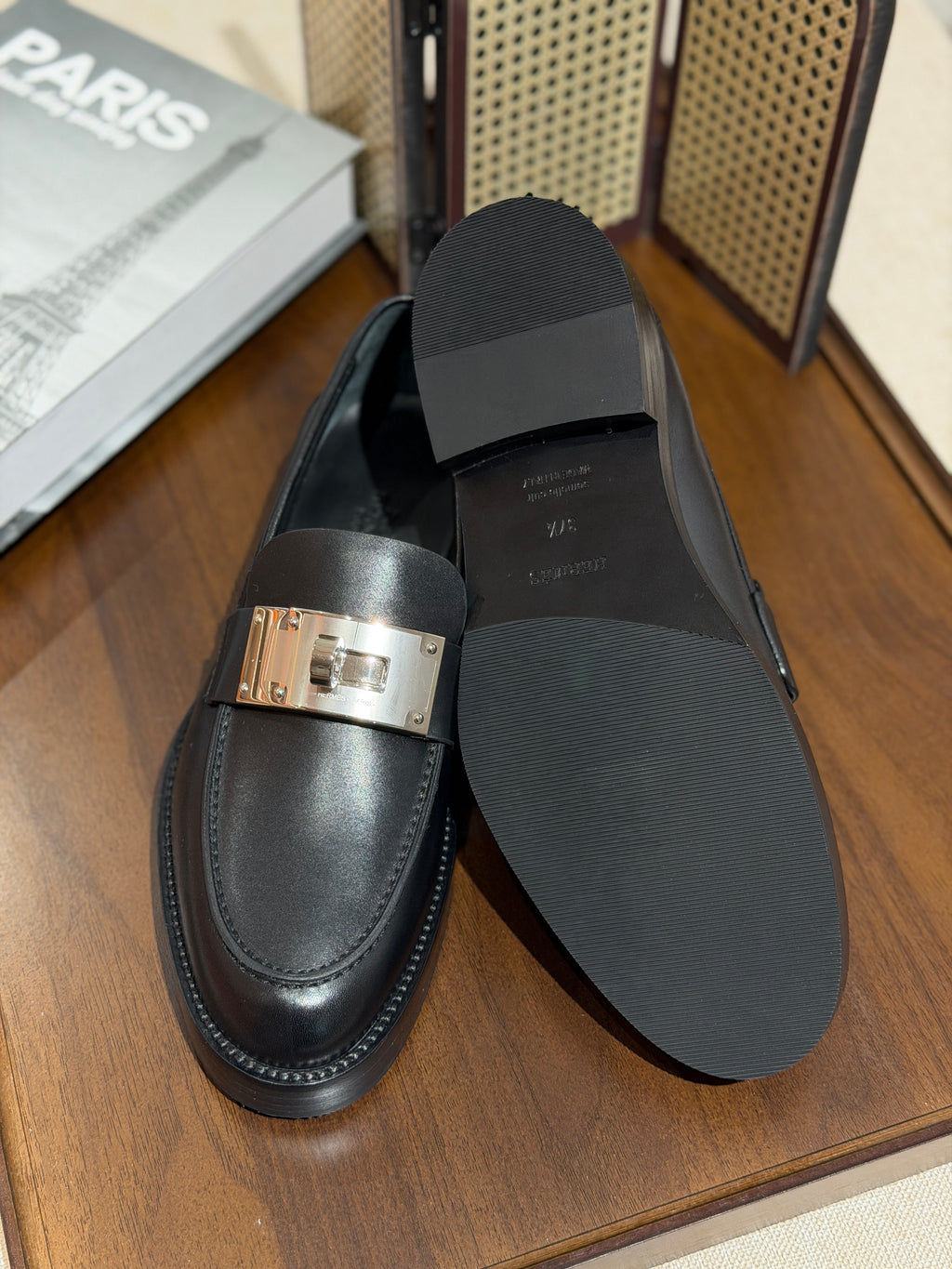 [New] Hermès Hot Loafer Black Calfskin Silver 37.5