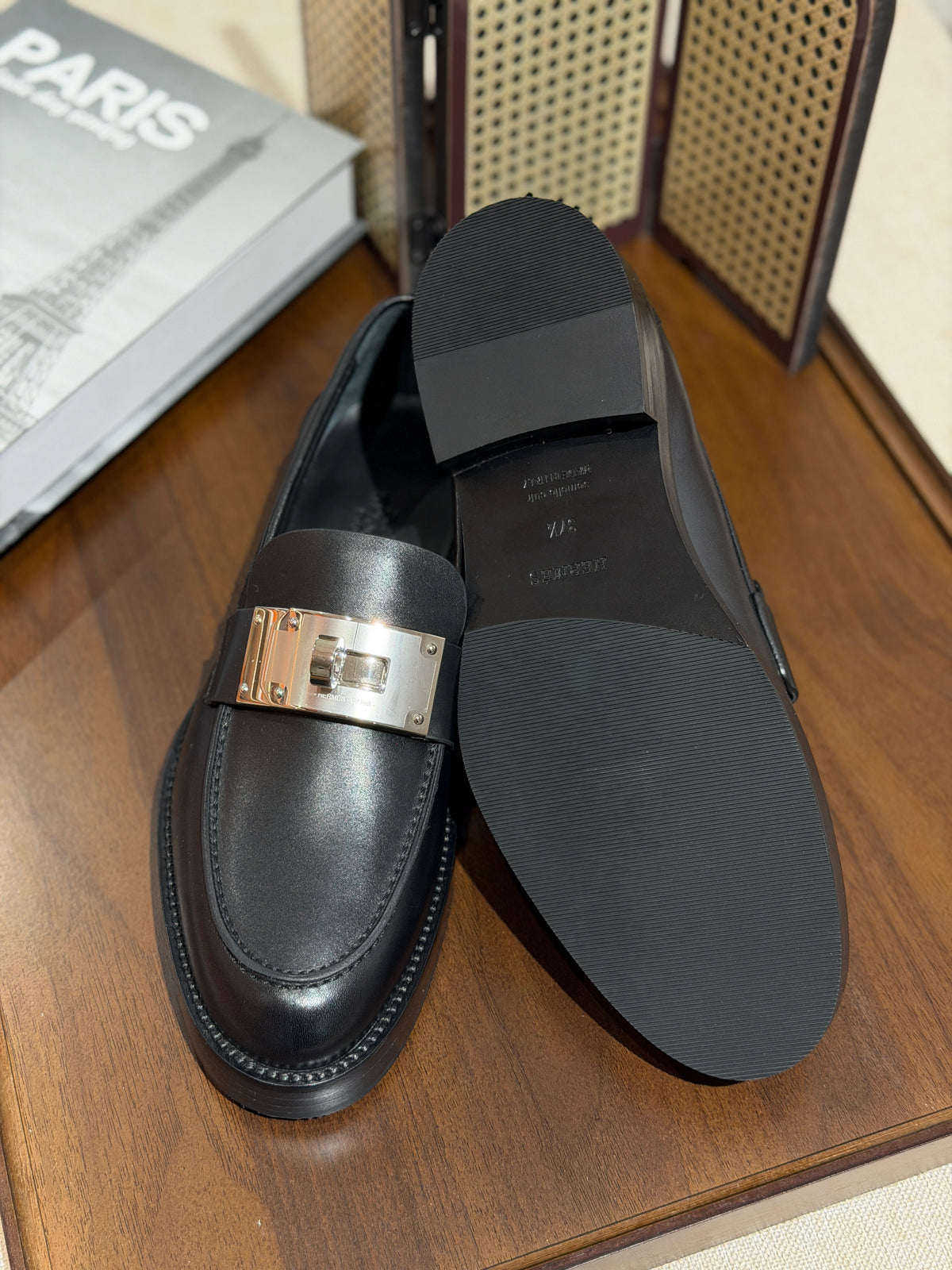 [New] Hermès Hot Loafer Black Calfskin Silver 37.5