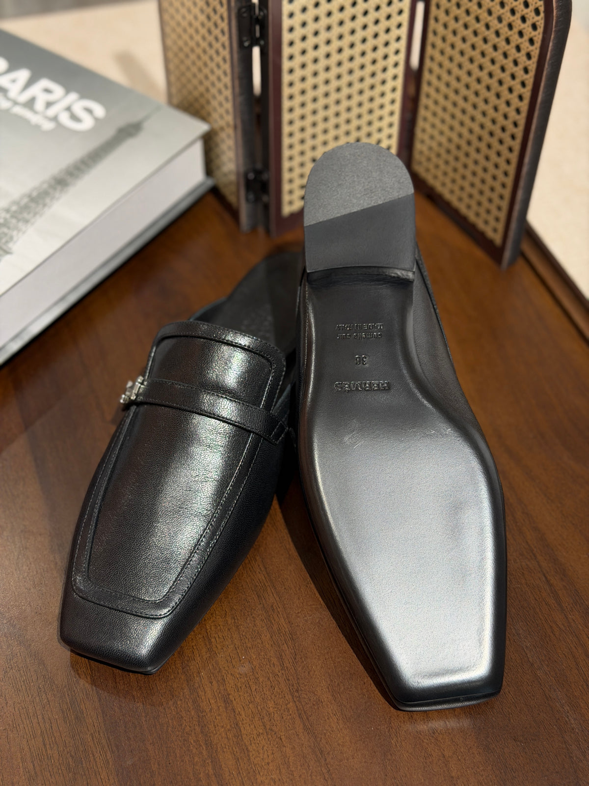 [New] Hermès Groupie Mule Black Silver 38