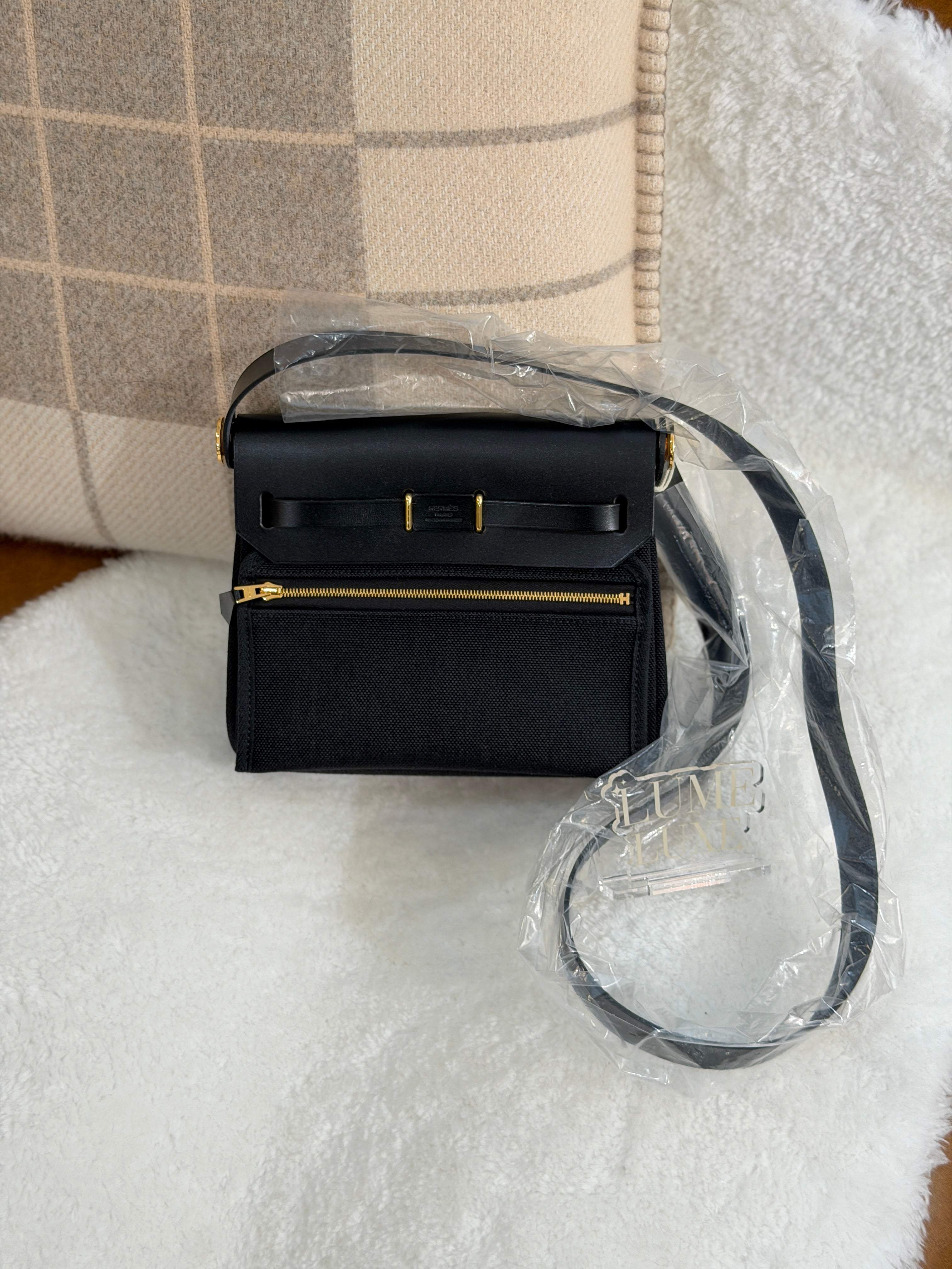 [New] Hermès Mini Herbag Black/Black Canvas CC