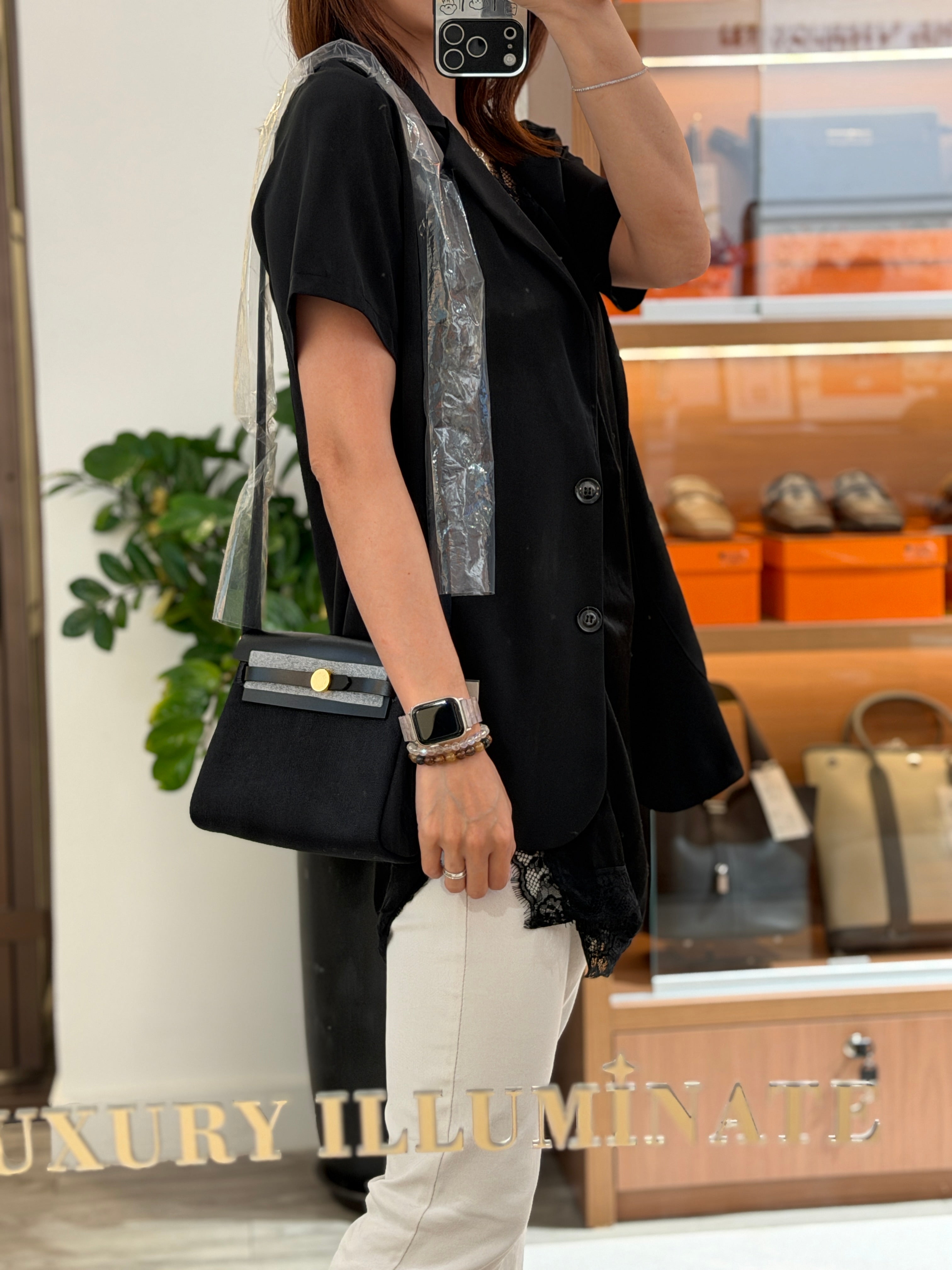 [New] Hermès Mini Herbag Black/Black Canvas CC